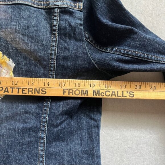 Caslon Denim Jean Jacket Patchwork Tulle Layered Skirt Boho Upcycled Sz S - Picture 9 of 9